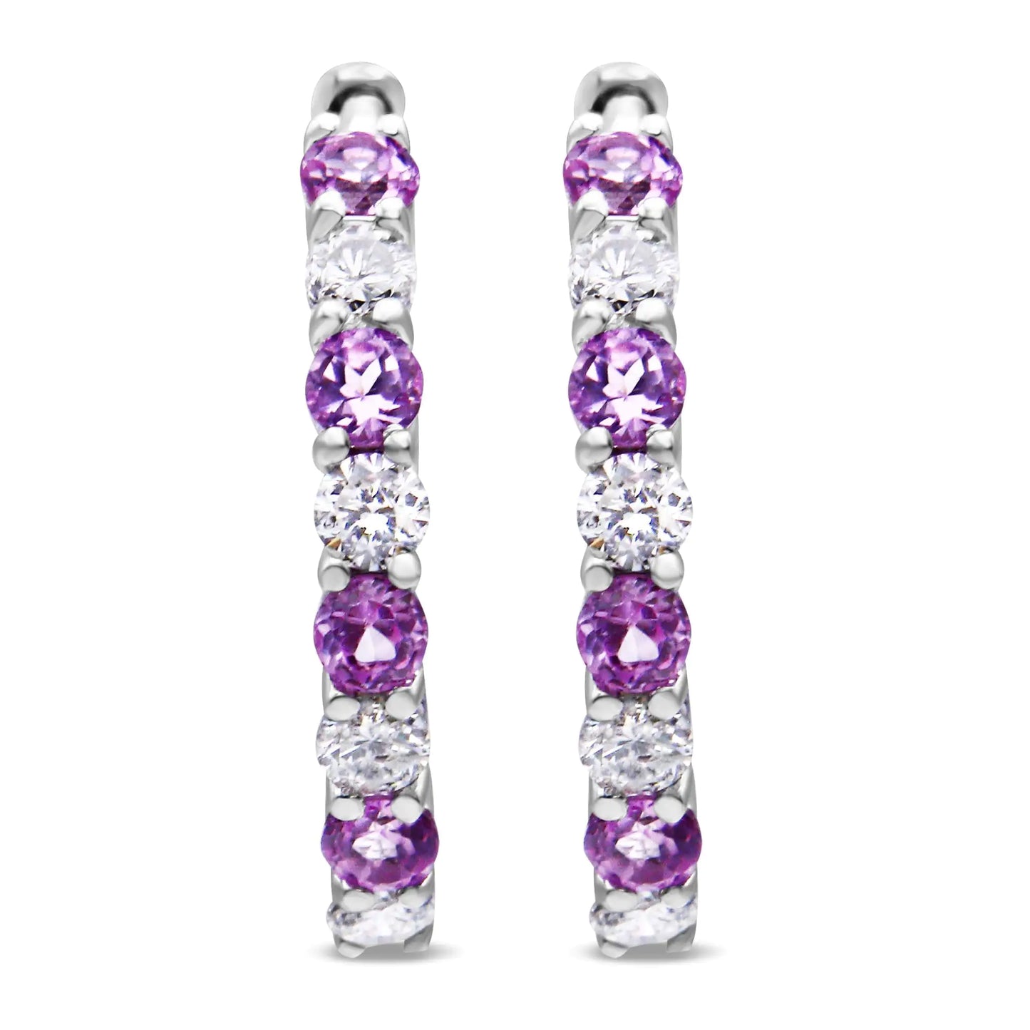 10K White Gold 2.5MM Sapphire Gemstone and 1/2 Cttw Diamond Hoop Earrings (H-I Color, I1-I2 Clarity) - Elegant Emulations