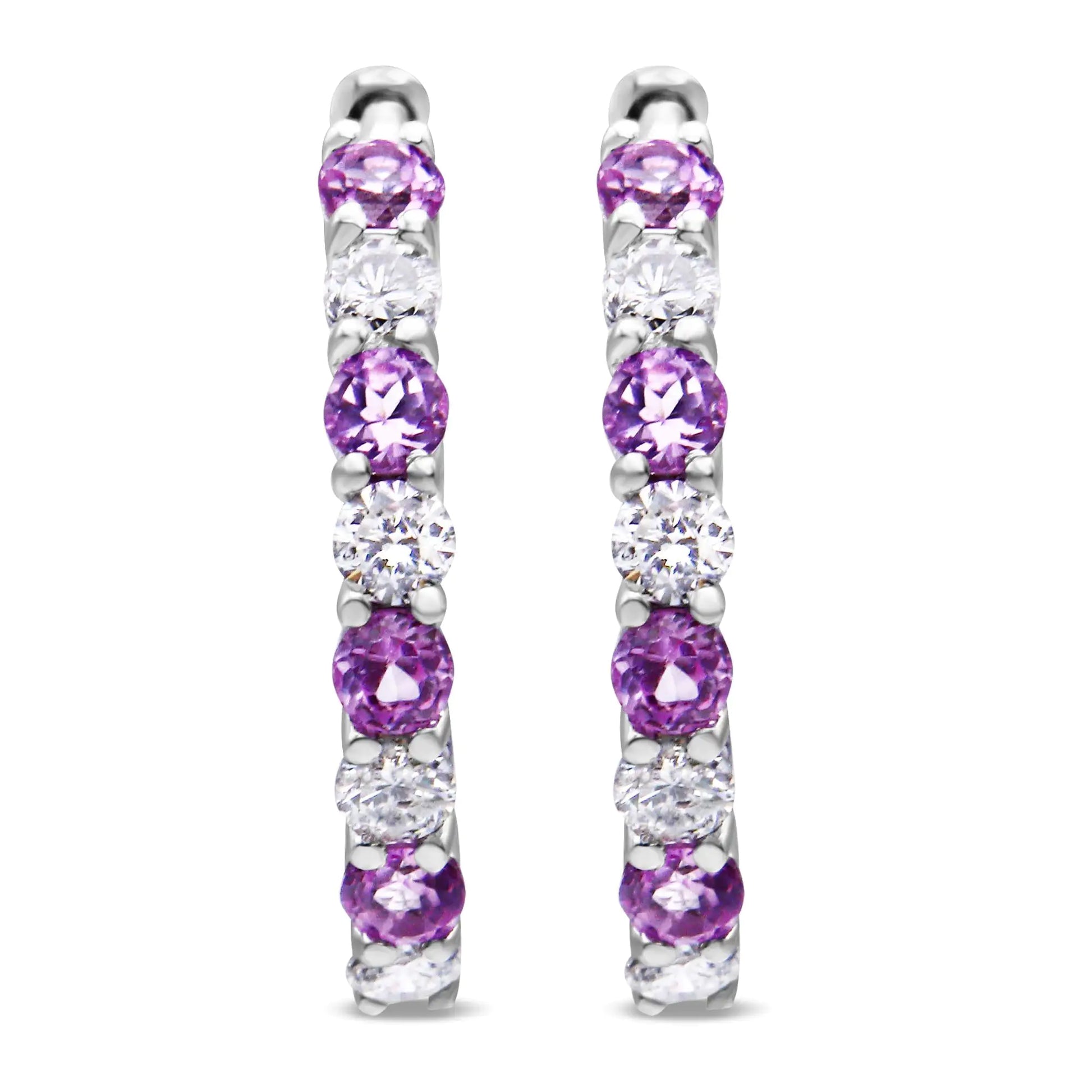 10K White Gold 2.5MM Sapphire Gemstone and 1/2 Cttw Diamond Hoop Earrings (H-I Color, I1-I2 Clarity) - Elegant Emulations
