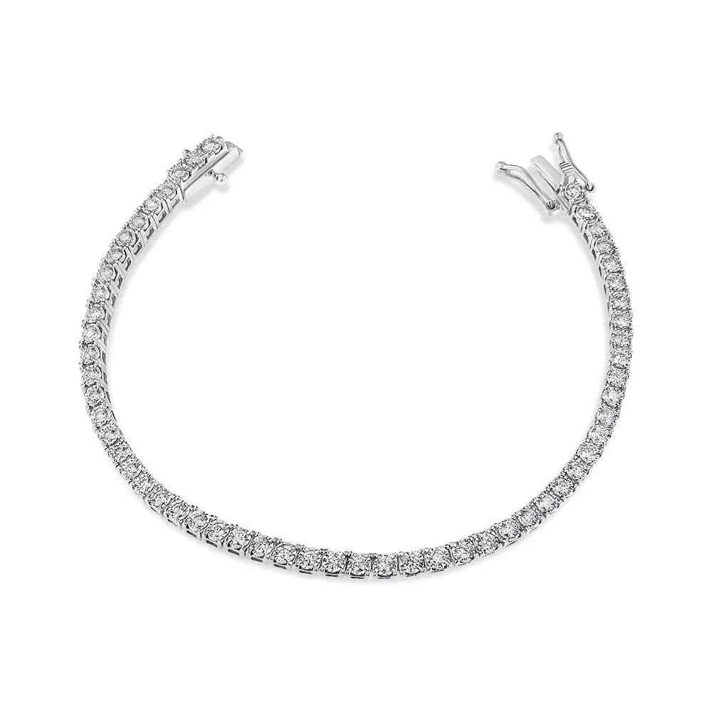 14K White Gold 2.0 Cttw Miracle Set Round-Cut Lab Grown Diamond Illusion 7" Tennis Bracelet (F-G Color, VS2-SI1 Clarity) - Elegant Emulations