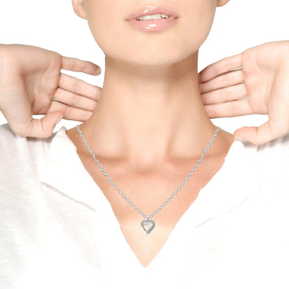 .925 Sterling Silver Double Heart Diamond Pendant Necklace