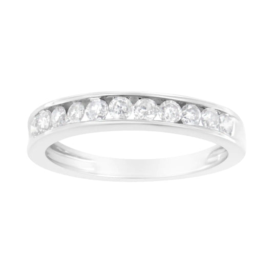 IGI Certified 1/2 Cttw Diamond 10K White Gold Channel Set Band Style Ring (J-K Color, I2-I3 Clarity) - Elegant Emulations