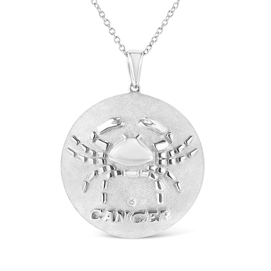Sterling Silver Cancer Zodiac Medallion Necklace with Diamond Accent