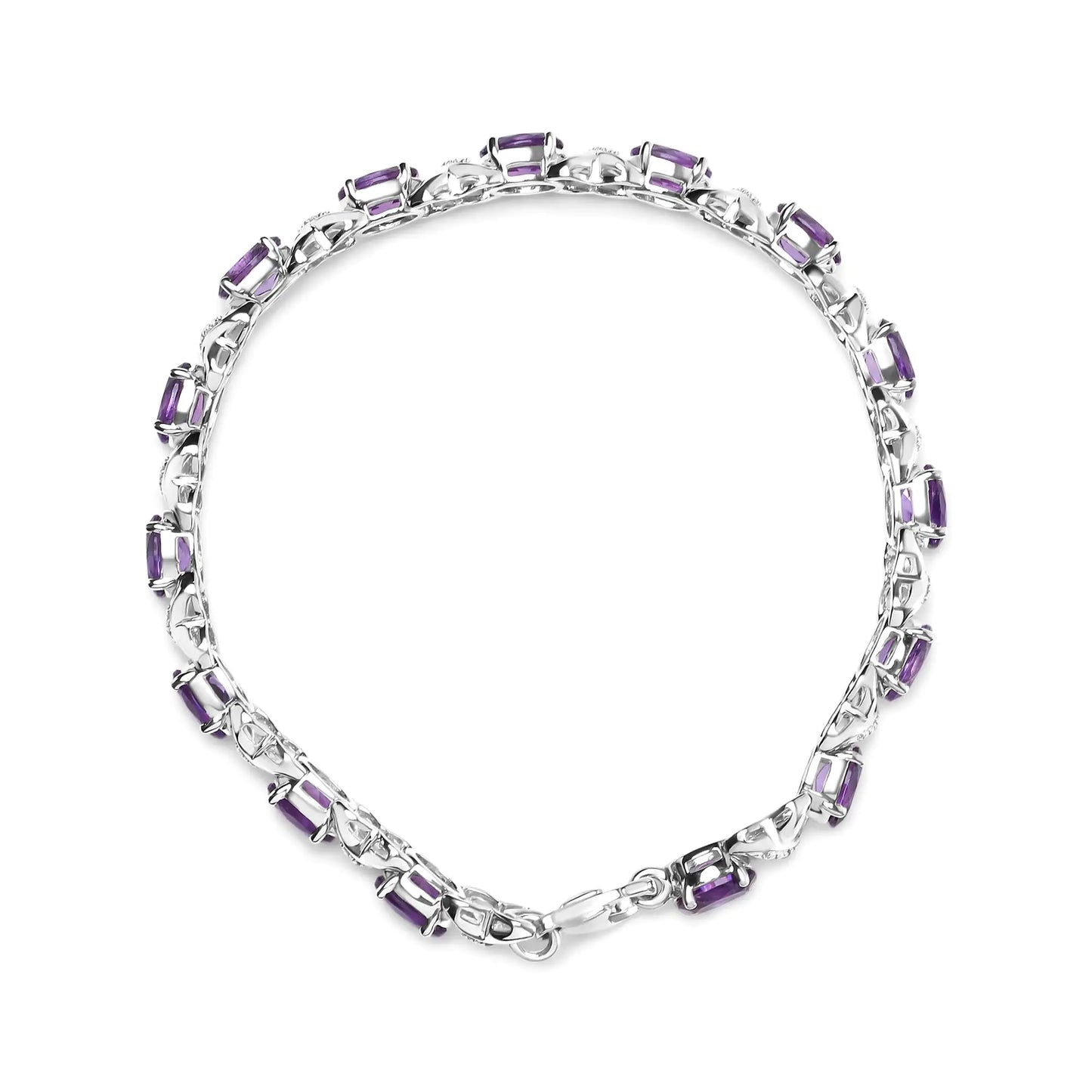 .925 Sterling Silver 7x5mm Oval Amethyst and Diamond Accent X-Link Bracelet (H-I Color, SI1-SI2 Clarity) - Size 7" - Elegant Emulations