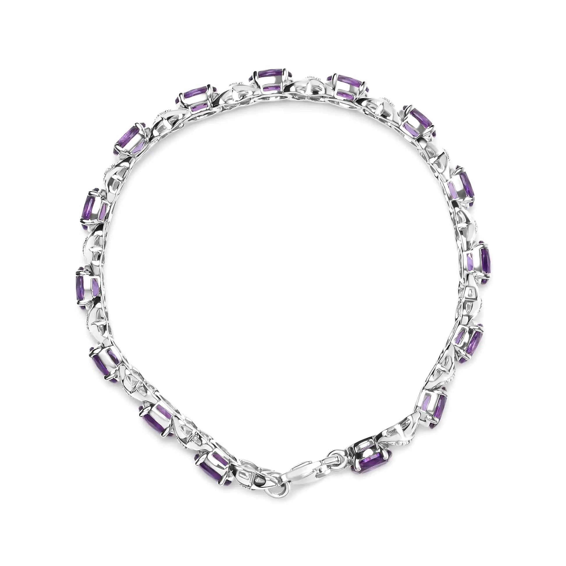 .925 Sterling Silver 7x5mm Oval Amethyst and Diamond Accent X-Link Bracelet (H-I Color, SI1-SI2 Clarity) - Size 7" - Elegant Emulations