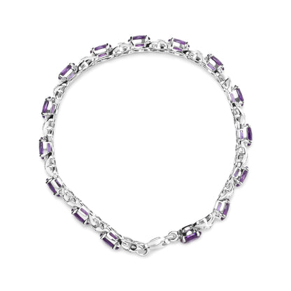 .925 Sterling Silver 7x5mm Oval Amethyst and Diamond Accent X-Link Bracelet (H-I Color, SI1-SI2 Clarity) - Size 7" - Elegant Emulations