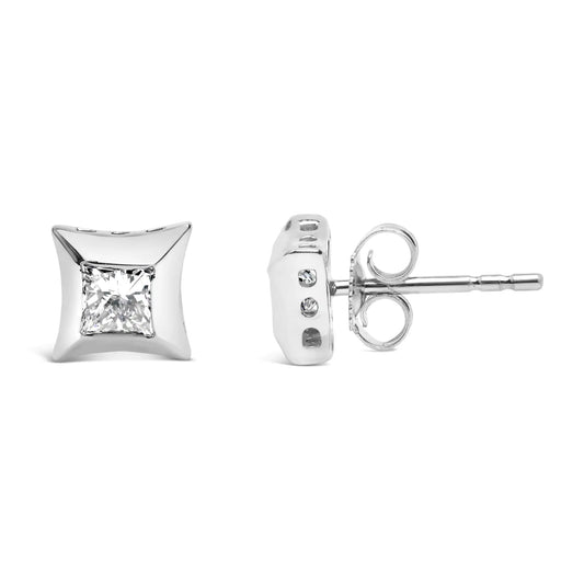 10K White Gold Princess Diamond Studs 1/2 Cttw