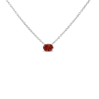 14K White Gold 3/8 Cttw Lab Grown Pink Oval Solitaire Diamond East West 18" Pendant Necklace (Pink Color, VS2-SI1 Clarity) - Elegant Emulations