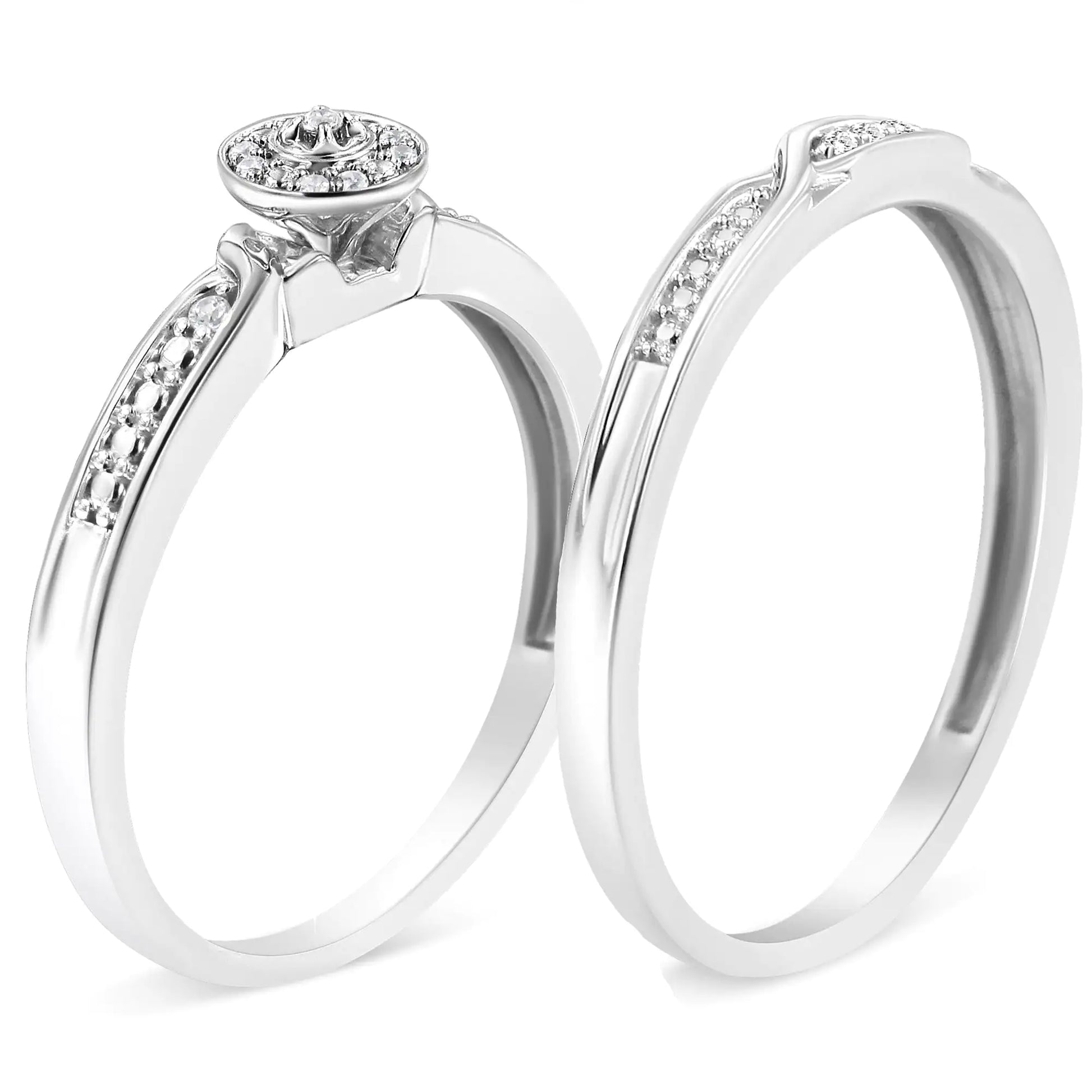 .925 Sterling Silver Diamond Accent Frame Twist Shank Bridal Set Ring and Band (I-J Color, I3 Clarity) - Elegant Emulations