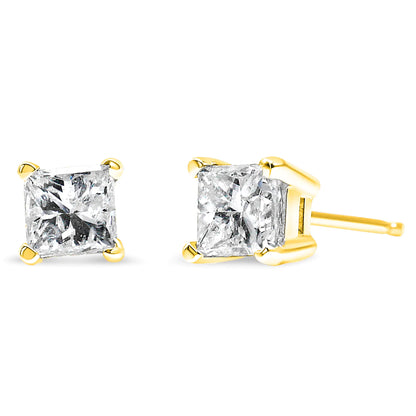 AGS Certified 14K Gold Princess-Cut Diamond Studs (H-I, I1-I2)