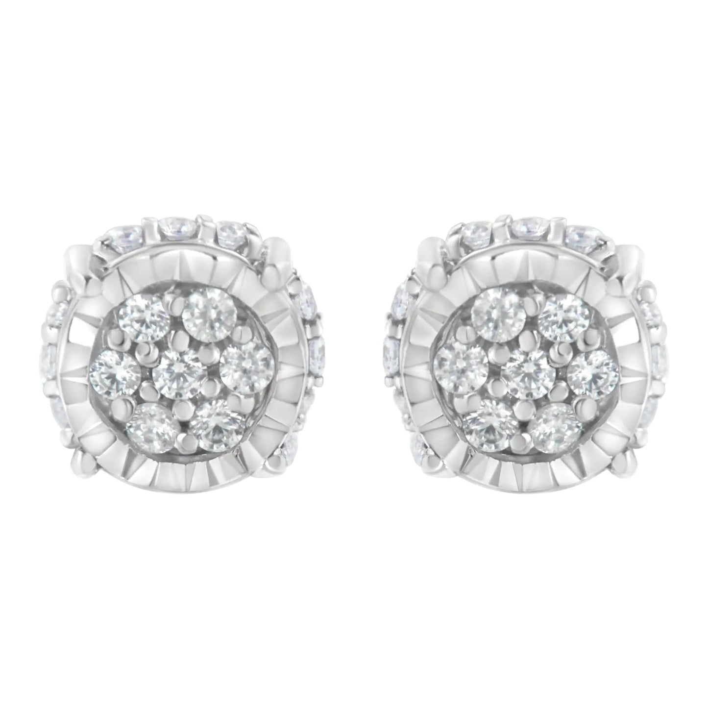 .925 Sterling Silver 1/3 cttw Round-cut Diamond Floral Stud Earring (I-J Clarity, I3 Color) - Elegant Emulations