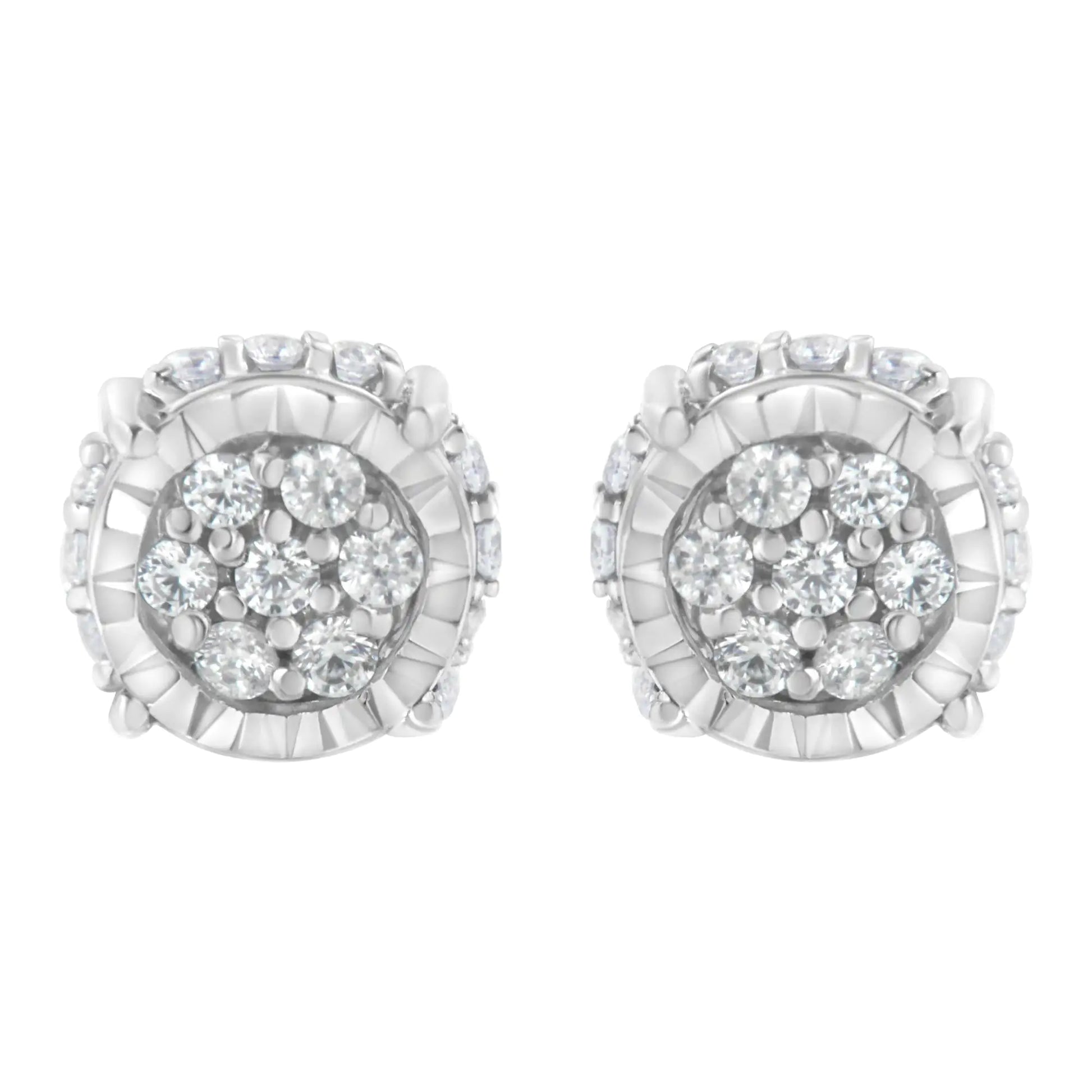 .925 Sterling Silver 1/3 cttw Round-cut Diamond Floral Stud Earring (I-J Clarity, I3 Color) - Elegant Emulations