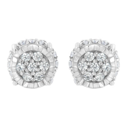 .925 Sterling Silver 1/3 cttw Round-cut Diamond Floral Stud Earring (I-J Clarity, I3 Color) - Elegant Emulations