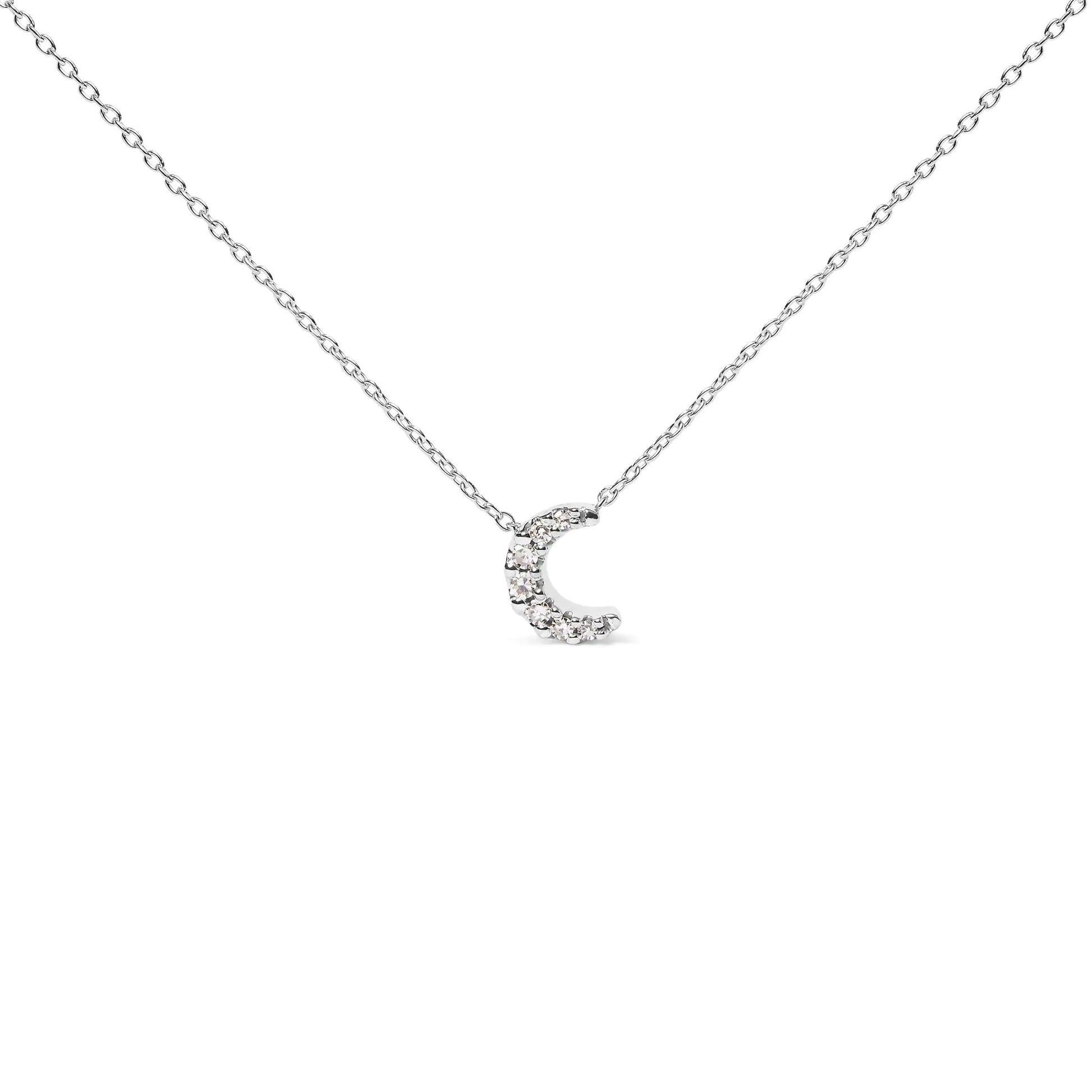 10K White Gold Diamond Accented Crescent Moon Shaped 18" Inch Pendant Necklace (H-I Color, I1-I2 Clarity) - Elegant Emulations