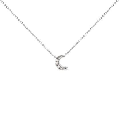 10K White Gold Diamond Accented Crescent Moon Shaped 18" Inch Pendant Necklace (H-I Color, I1-I2 Clarity) - Elegant Emulations