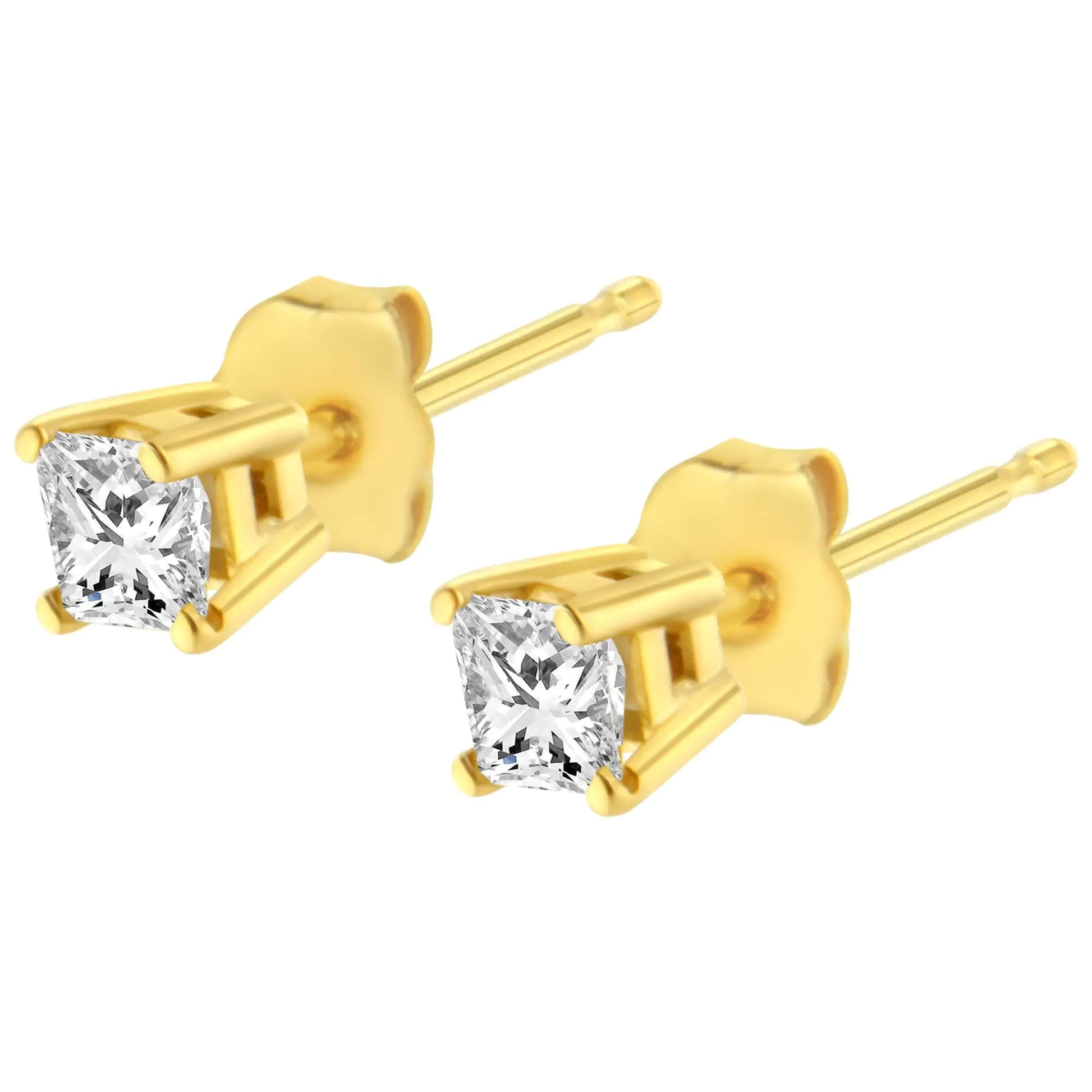 10K Yellow Gold 3/4 Cttw Princess-Cut Square Near Colorless Diamond Classic 4-Prong Solitaire Stud Earrings (J-K Color, I2-I3 Clarity) - Elegant Emulations