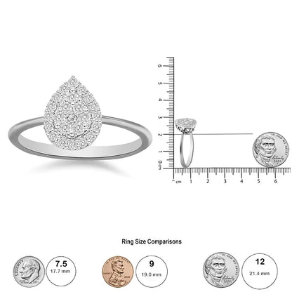 .925 Sterling Silver 3/8 Cttw Lab Grown Diamond Cluster and Halo Pear Promise Ring (G-H Color, VS2-SI1 Clarity) - Size 7 - Elegant Emulations