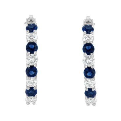 10K White Gold 2.5MM Sapphire Gemstone and 1/2 Cttw Diamond Hoop Earrings (H-I Color, I1-I2 Clarity) - Elegant Emulations