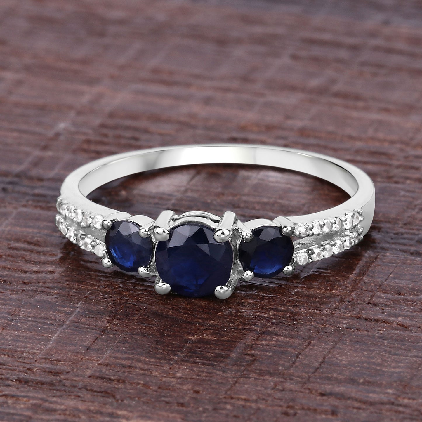 1.08 Carat Genuine Blue Sapphire and White Diamond 14K White Gold Ring - Elegant Emulations