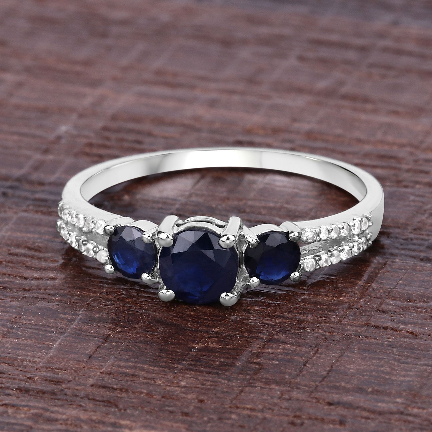 1.08 Carat Genuine Blue Sapphire and White Diamond 14K White Gold Ring - Elegant Emulations