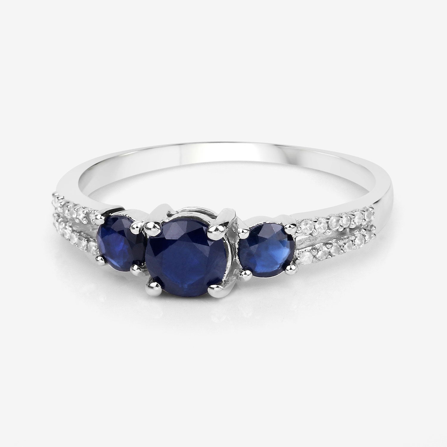 1.08 Carat Genuine Blue Sapphire and White Diamond 14K White Gold Ring - Elegant Emulations