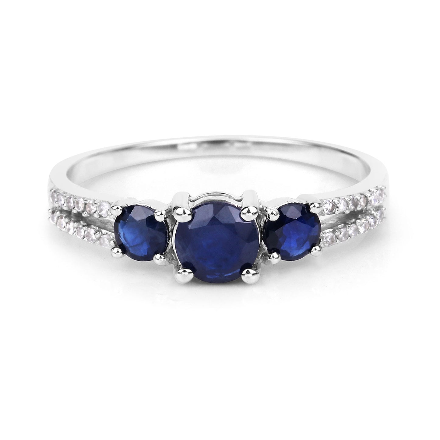 1.08 Carat Genuine Blue Sapphire and White Diamond 14K White Gold Ring - Elegant Emulations