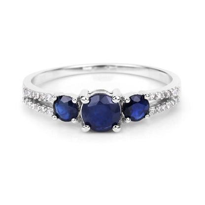 1.08 Carat Genuine Blue Sapphire and White Diamond 14K White Gold Ring - Elegant Emulations