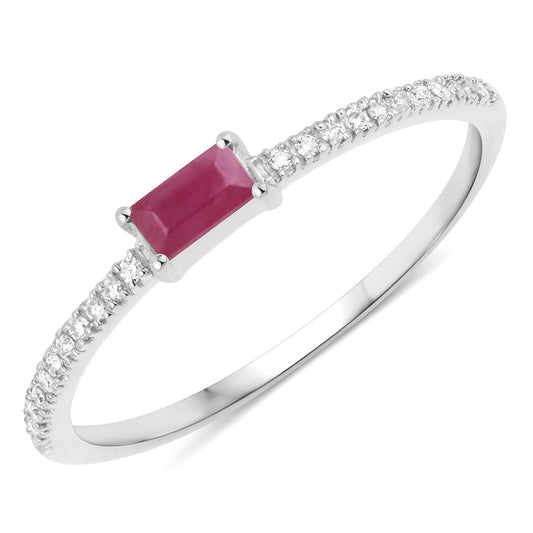 0.22 Carat Genuine Ruby and White Diamond 14K White Gold Ring - Elegant Emulations