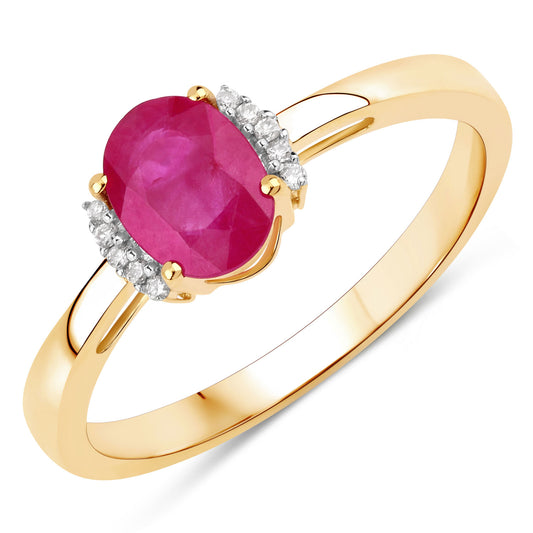 0.88 Carat Genuine Johnson Ruby and White Diamond 14K Yellow Gold Ring - Elegant Emulations