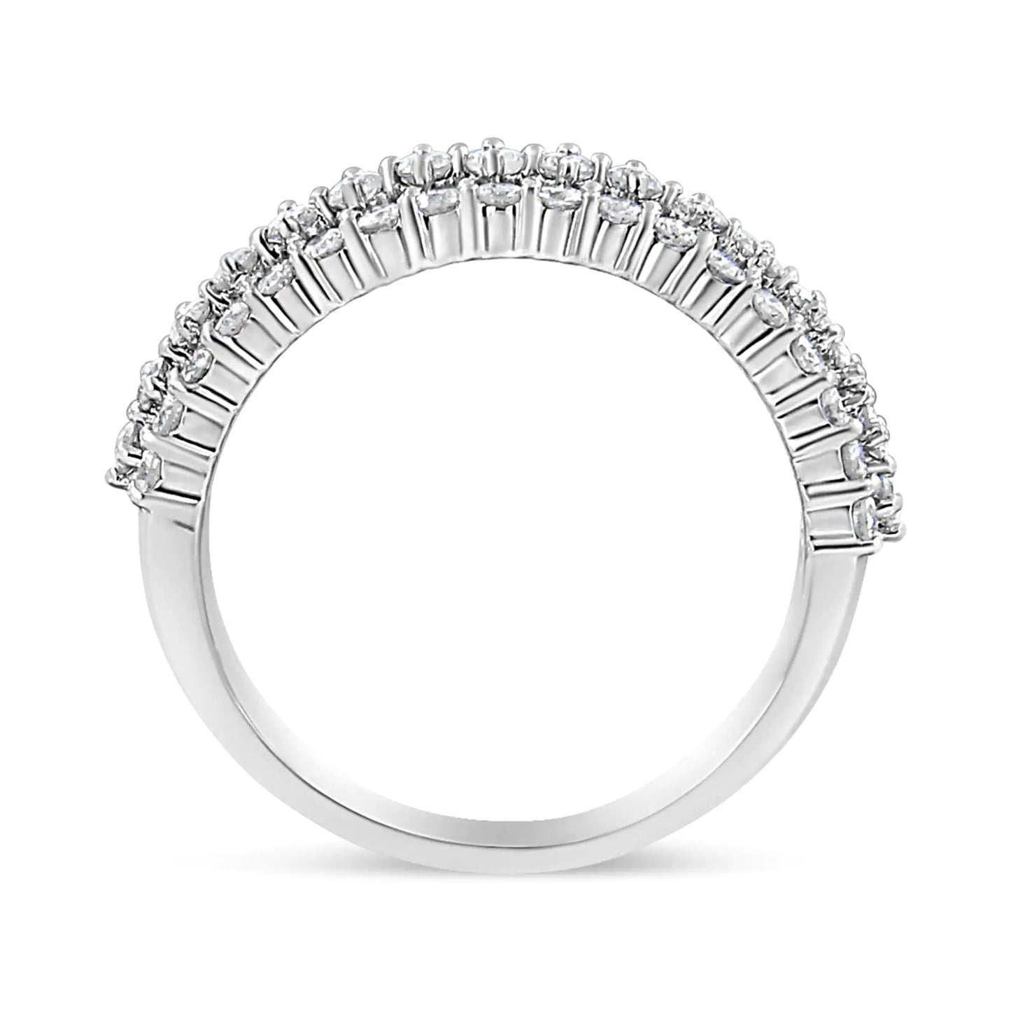 14K White Gold 1.0 Cttw Prong Set Round Diamond Split Shank Three Row Band Ring (H-I Color, I2-I3 Clarity) - Elegant Emulations
