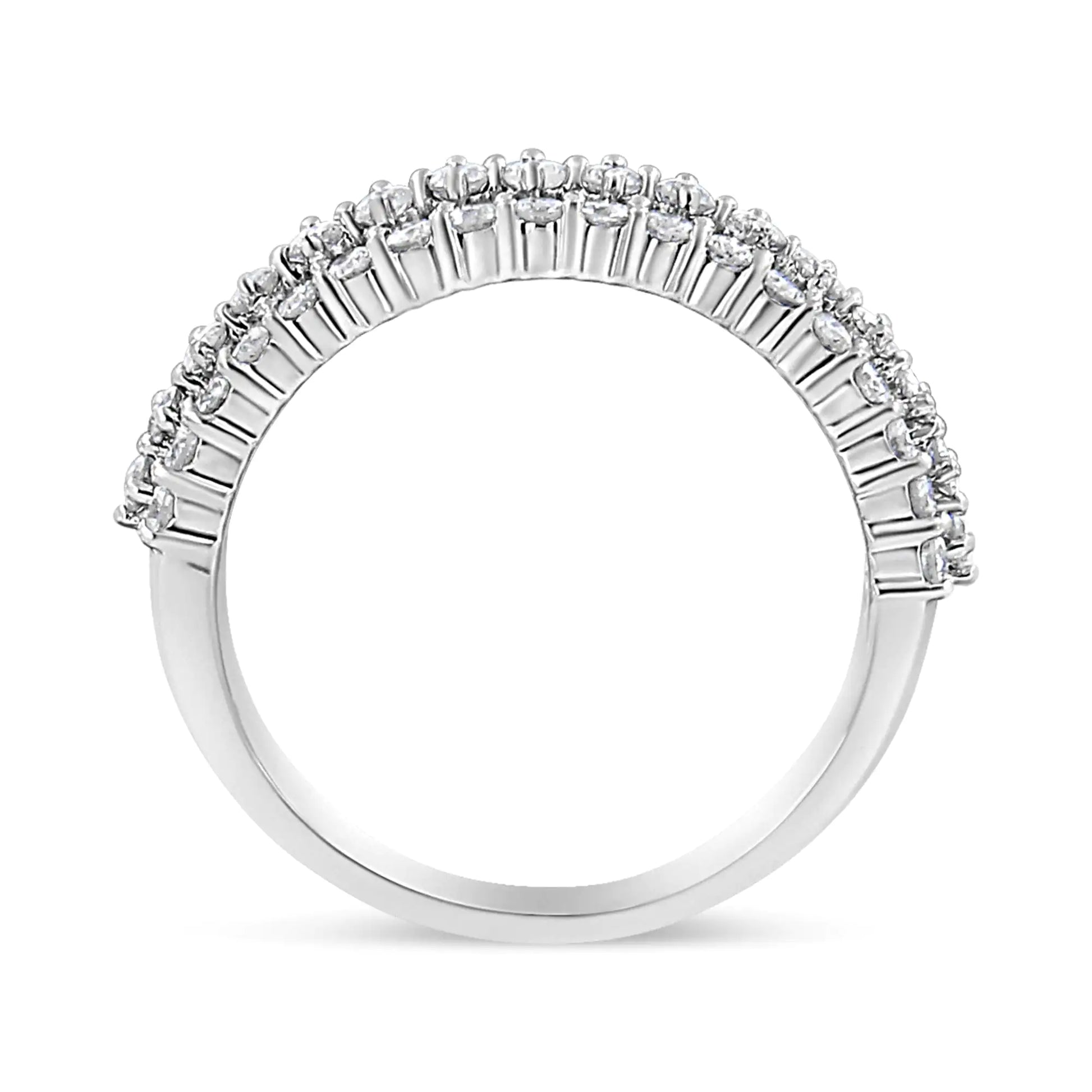 14K White Gold 1.0 Cttw Prong Set Round Diamond Split Shank Three Row Band Ring (H-I Color, I2-I3 Clarity) - Elegant Emulations