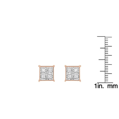Rose Gold Silver Diamond Square Studs (3/4 cttw) | Earrings | Elegant Emulations Jewelry USA