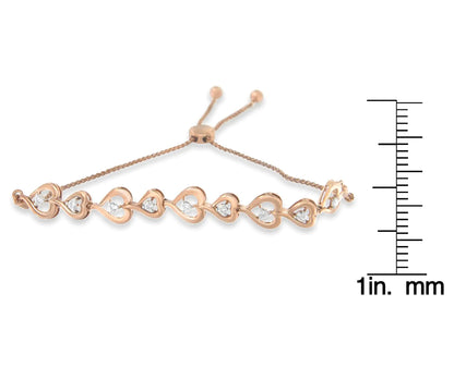 Rose Gold Sterling Diamond Heart Bolo Bracelet | Bracelets | Elegant Emulations Jewelry USA