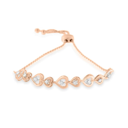 Rose Gold Sterling Diamond Heart Bolo Bracelet | Bracelets | Elegant Emulations Jewelry USA