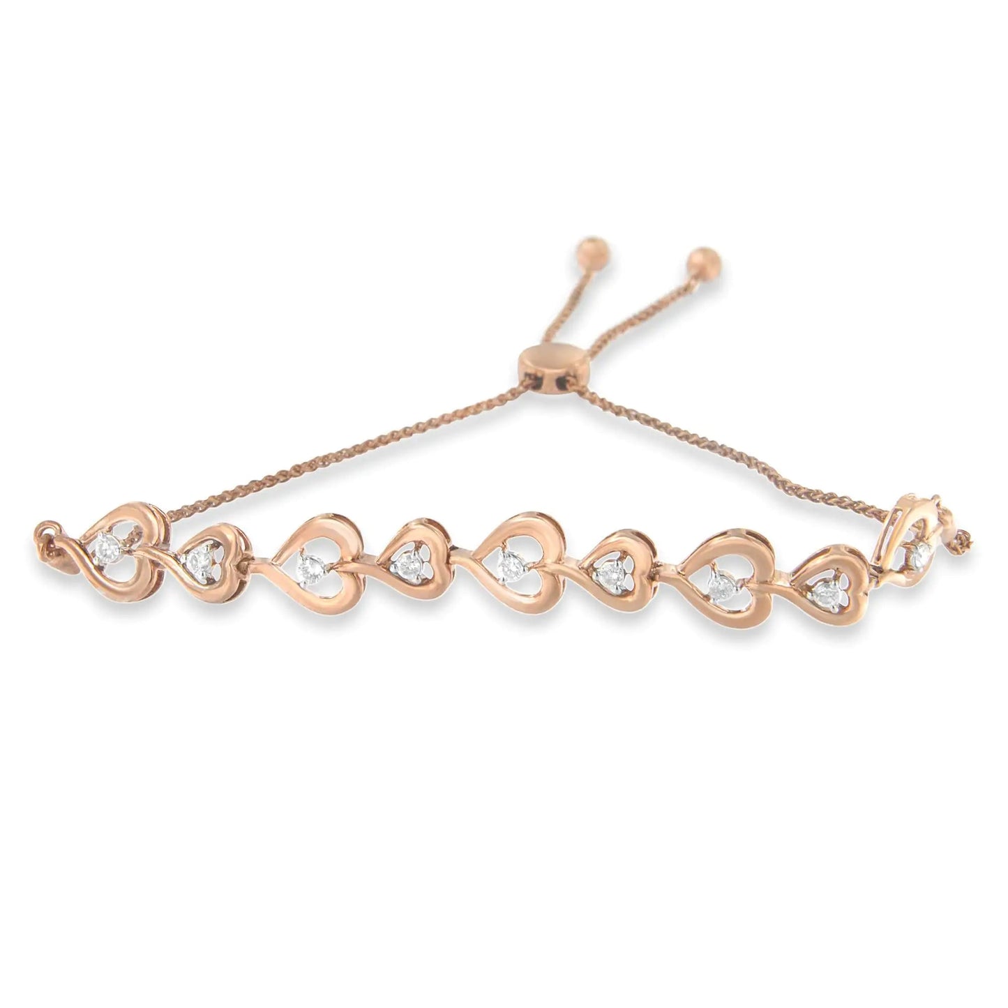 Rose Gold Sterling Diamond Heart Bolo Bracelet | Bracelets | Elegant Emulations Jewelry USA