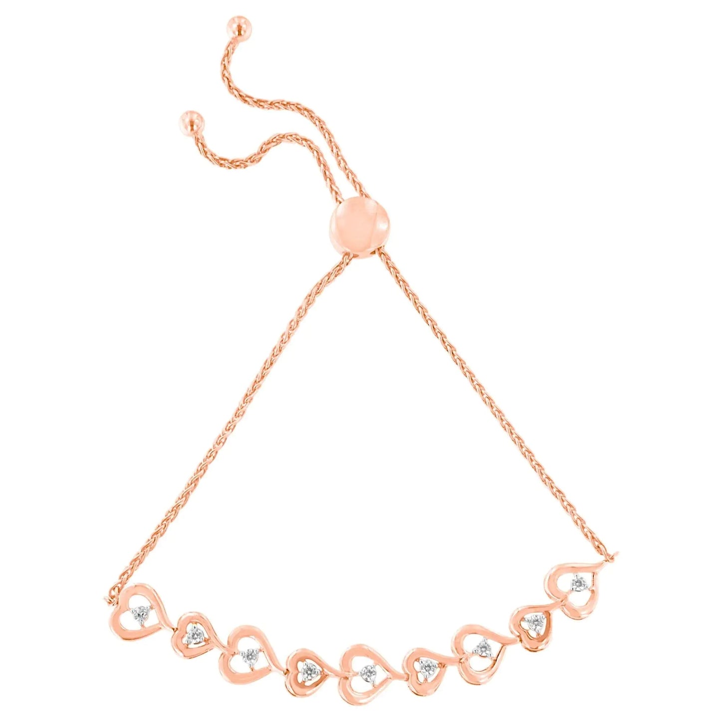 Rose Gold Sterling Diamond Heart Bolo Bracelet | Bracelets | Elegant Emulations Jewelry USA