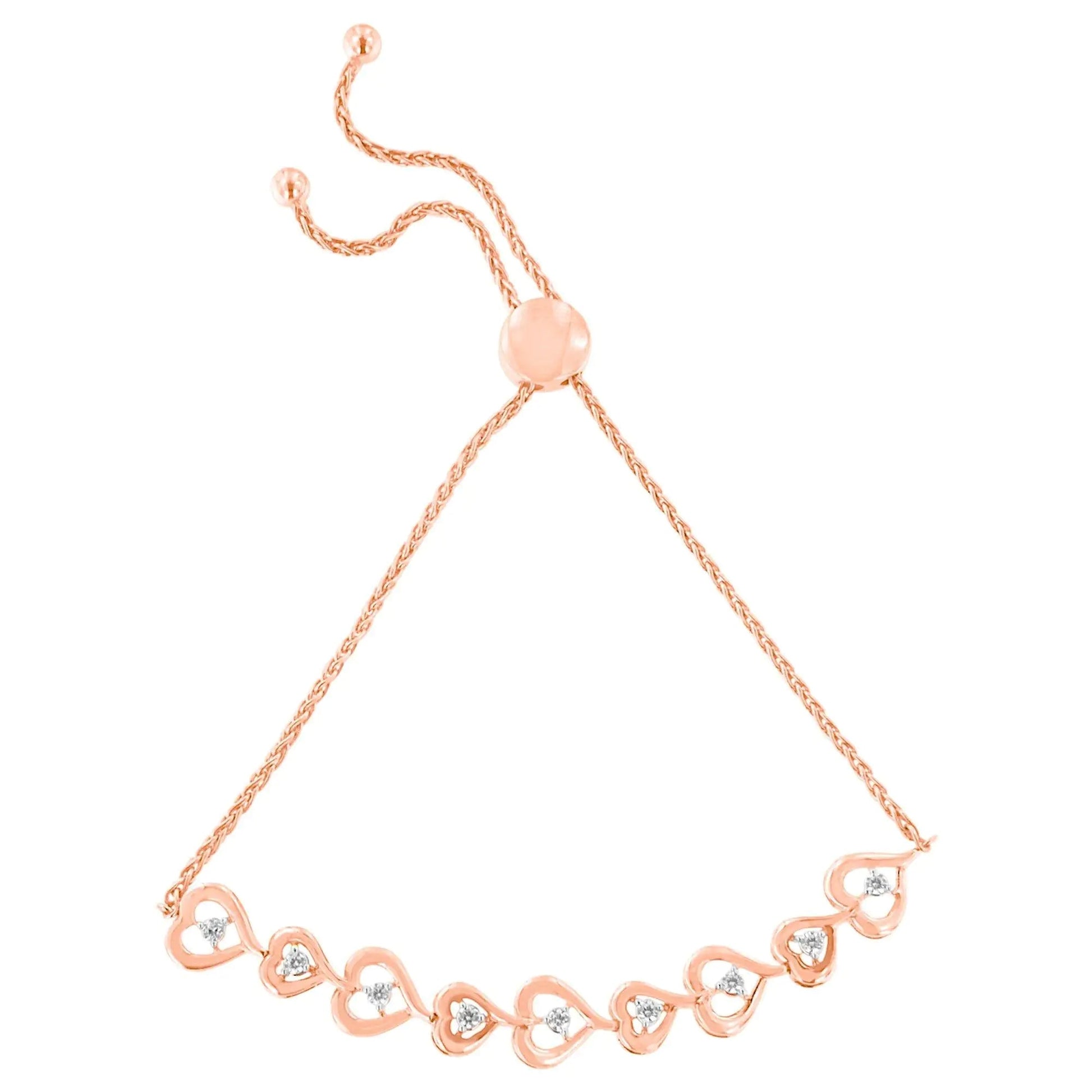 Rose Gold Sterling Diamond Heart Bolo Bracelet | Bracelets | Elegant Emulations Jewelry USA