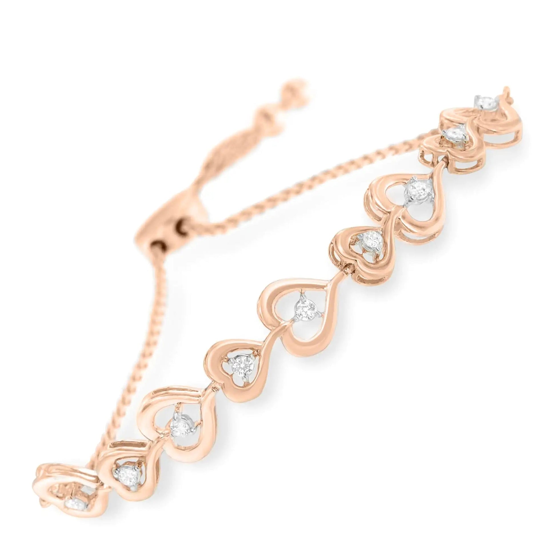 Rose Gold Sterling Diamond Heart Bolo Bracelet | Bracelets | Elegant Emulations Jewelry USA