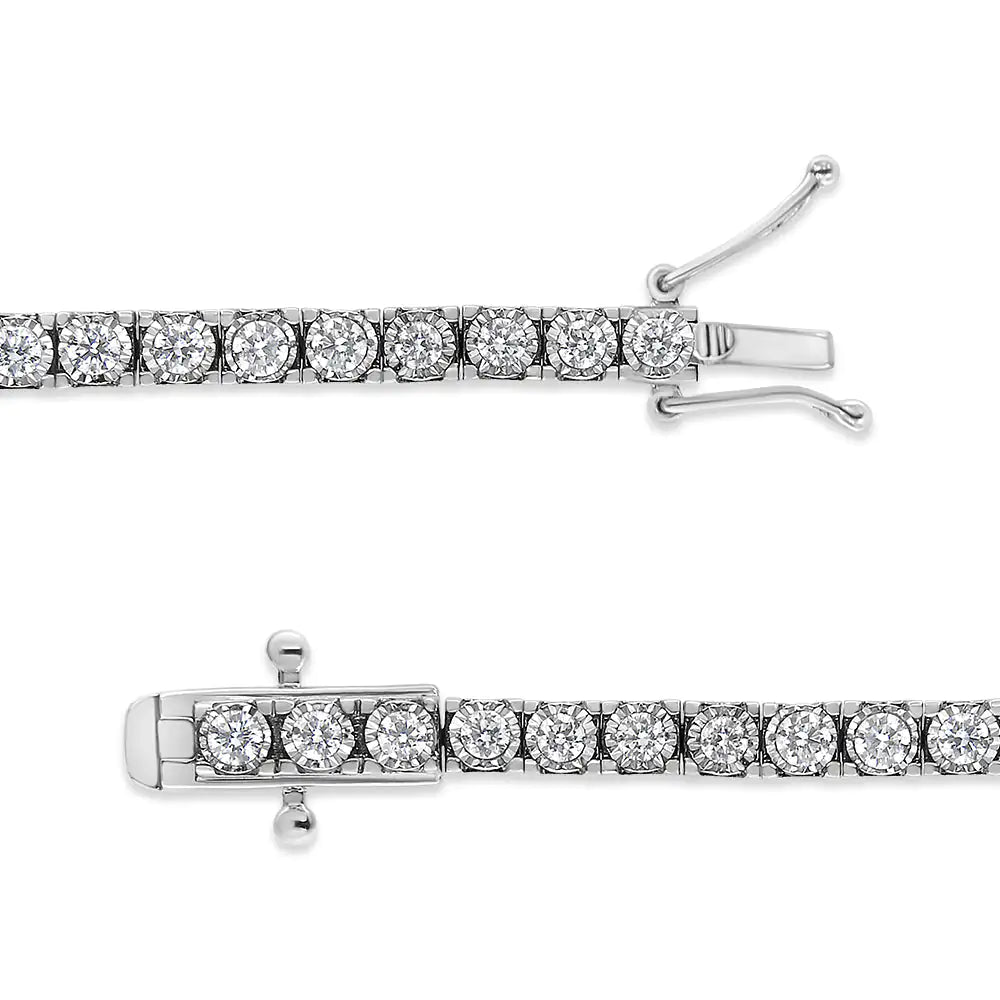 14K White Gold 2.0 Cttw Miracle Set Round-Cut Lab Grown Diamond Illusion 7" Tennis Bracelet (F-G Color, VS2-SI1 Clarity) - Elegant Emulations