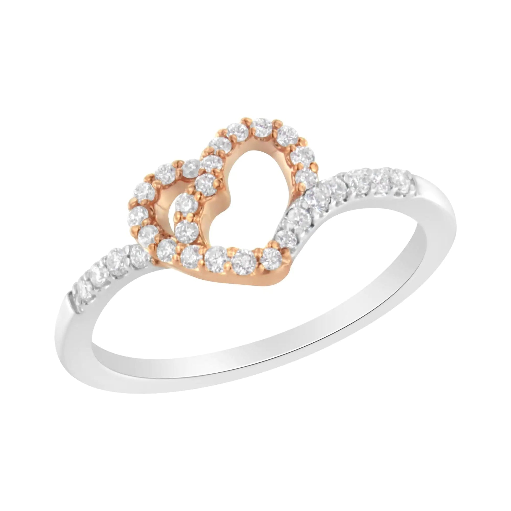 Sterling & Rose Gold Diamond Heart Ring | Rings | Elegant Emulations Jewelry USA
