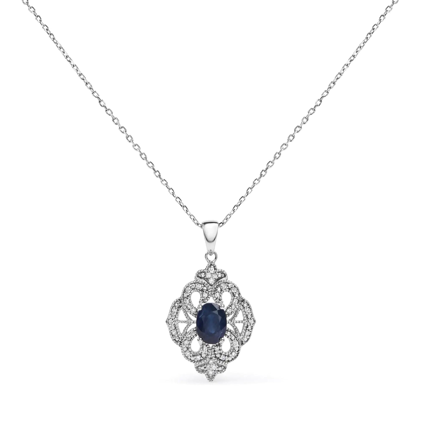 Sterling Sapphire & Diamond Deco Necklace | Necklace | Elegant Emulations Jewelry USA