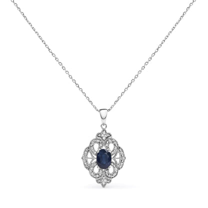 Sterling Sapphire & Diamond Deco Necklace | Necklace | Elegant Emulations Jewelry USA
