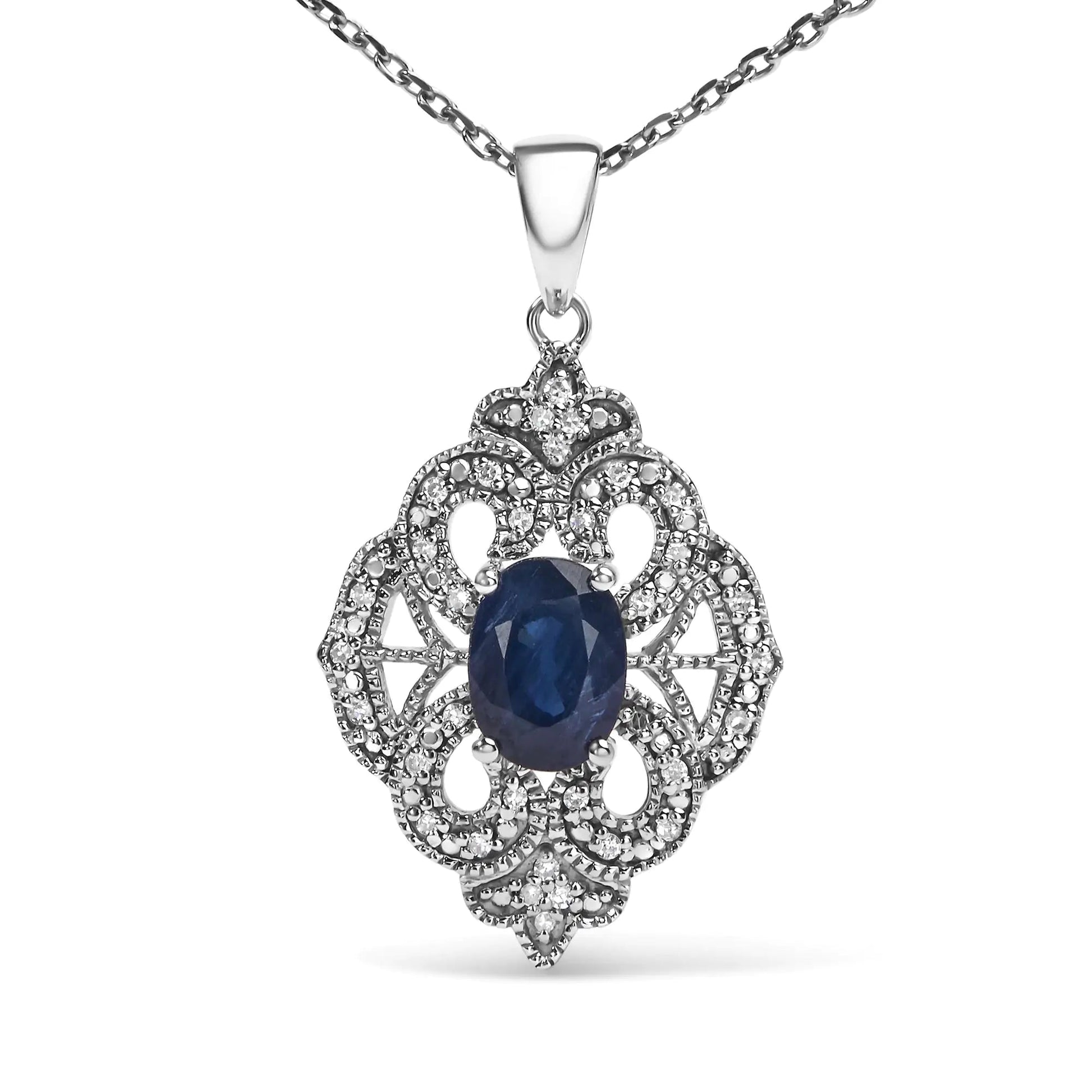 Sterling Sapphire & Diamond Deco Necklace | Necklace | Elegant Emulations Jewelry USA