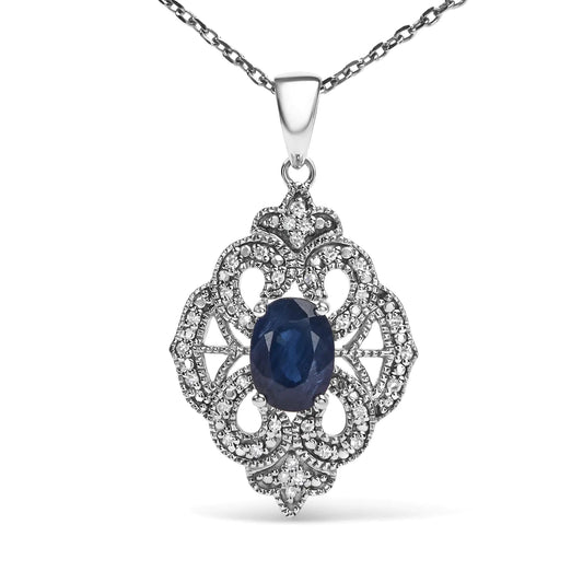 Sterling Sapphire & Diamond Deco Necklace | Necklace | Elegant Emulations Jewelry USA