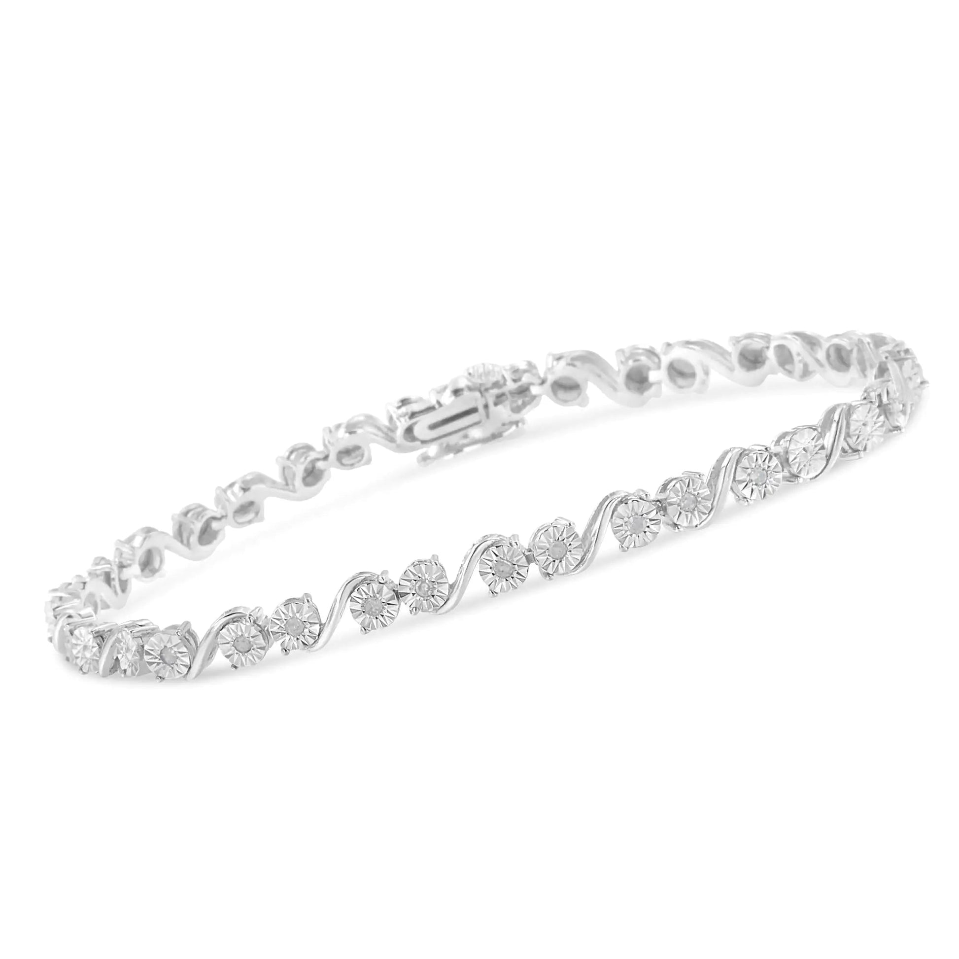 Sterling Silver 1/10 Ct Diamond Miracle S - Link Bracelet | Bracelets | Elegant Emulations Jewelry USA