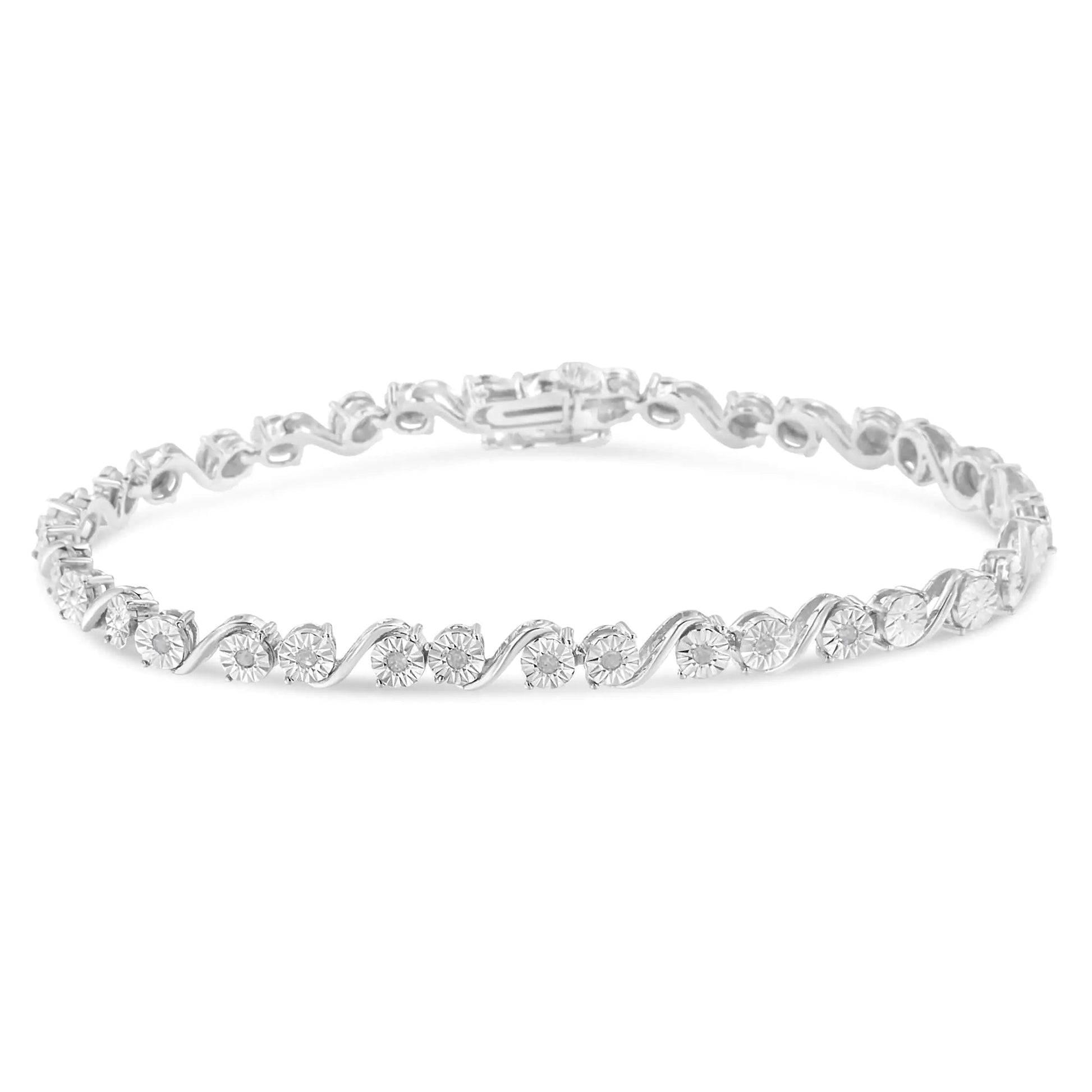 Sterling Silver 1/10 Ct Diamond Miracle S - Link Bracelet | Bracelets | Elegant Emulations Jewelry USA