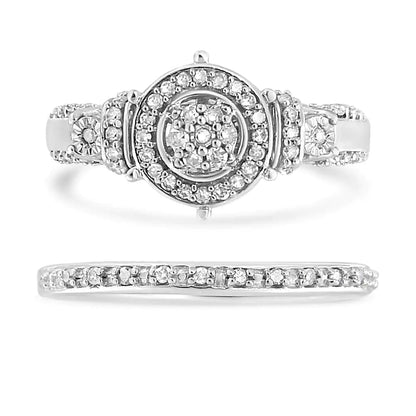 Sterling Silver 1/3 Ct Diamond Cluster Bridal Set | | Elegant Emulations Jewelry USA