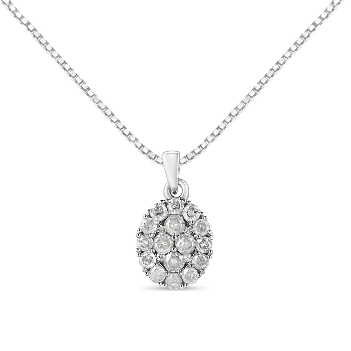 Sterling Silver 1.5 Cttw Diamond Cluster Oval Pendant 18" | Necklace | Elegant Emulations Jewelry USA