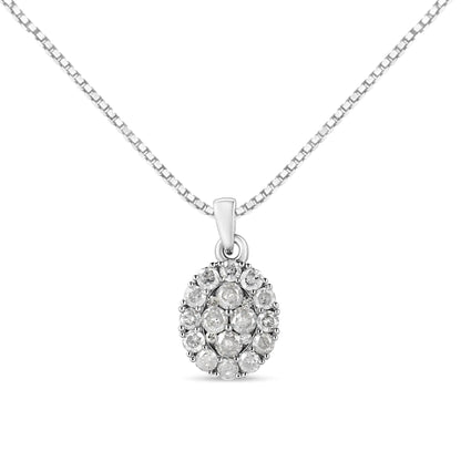 Sterling Silver 1.5 Cttw Diamond Cluster Oval Pendant 18" | Necklace | Elegant Emulations Jewelry USA