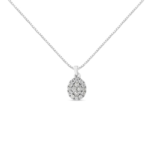 Sterling Silver 1.5 Cttw Diamond Cluster Oval Pendant 18" | Necklace | Elegant Emulations Jewelry USA