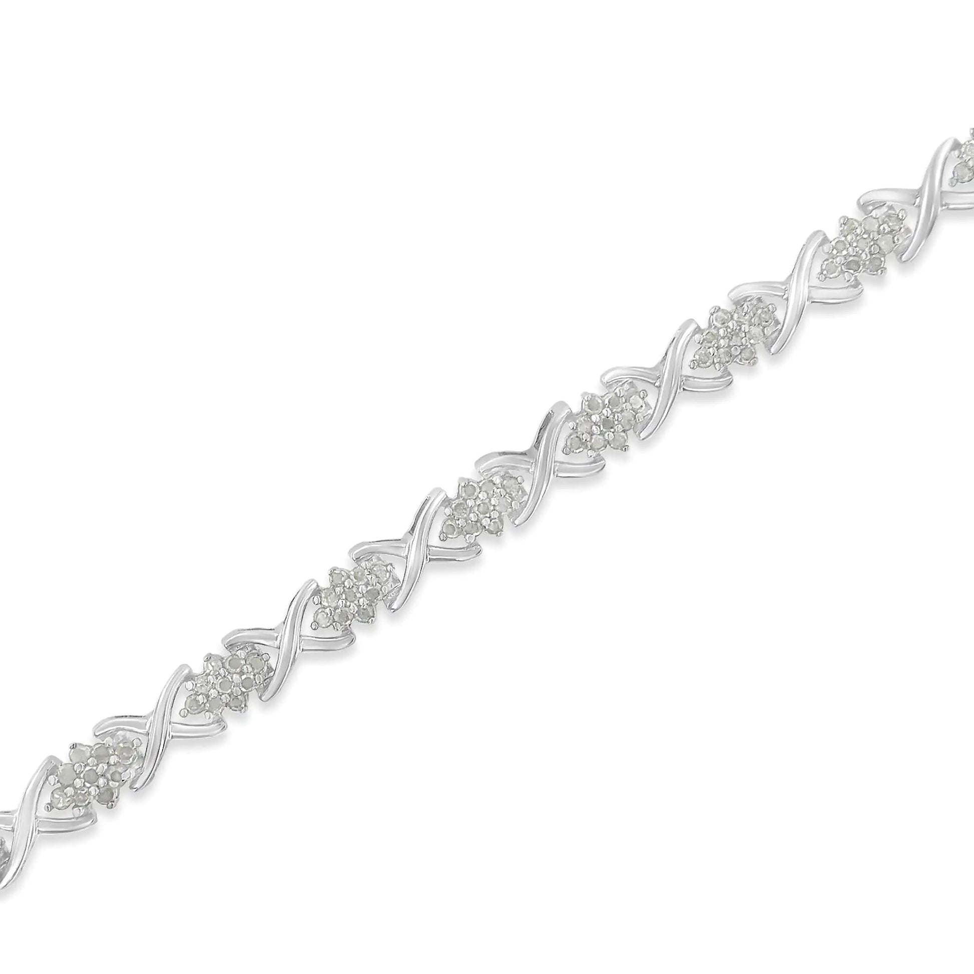 Sterling Silver 1.5ct Diamond Cluster Tennis Bracelet | Bracelets | Elegant Emulations Jewelry USA